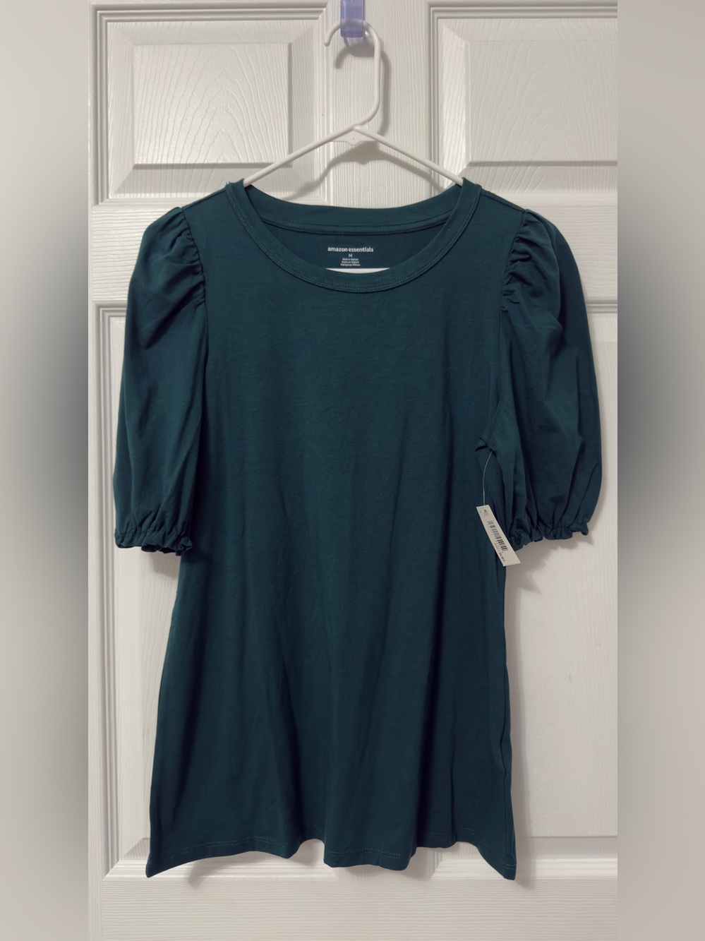 Amazon Essentials Women's Puff Sleeve Tee in Teal Green